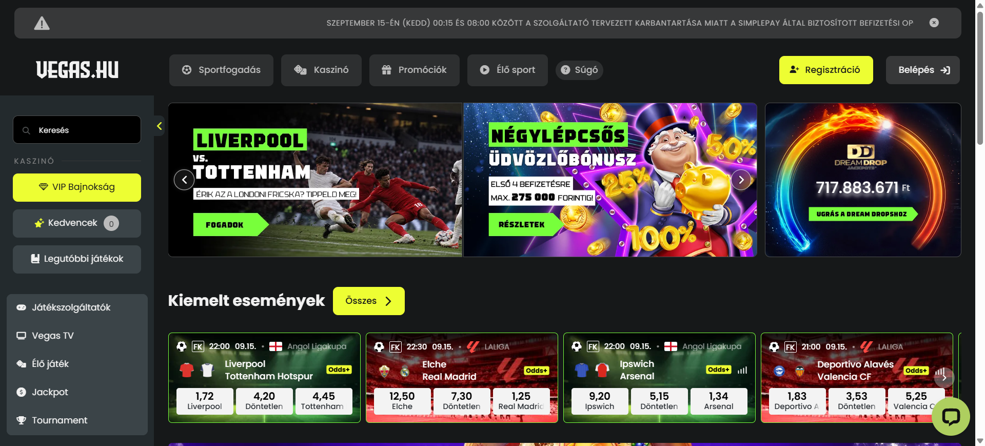 Vegas.hu Casino — prikaz platforme